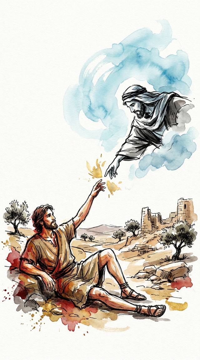 The creation of man — watercolor Bible illustration from Bible Widget