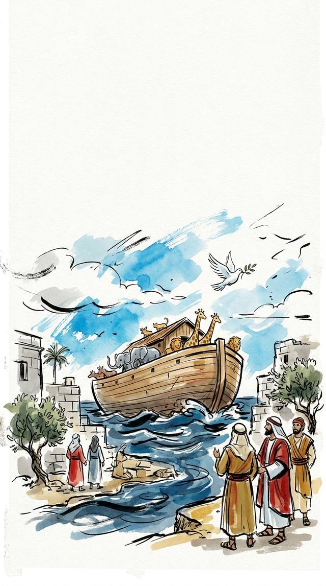 Noah's ark — watercolor Bible illustration from Bible Widget