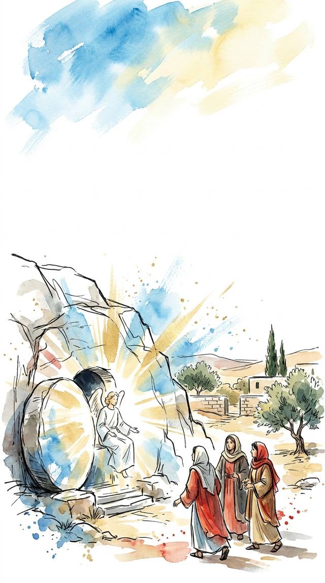 The Resurrection — watercolor Bible illustration from Bible Widget